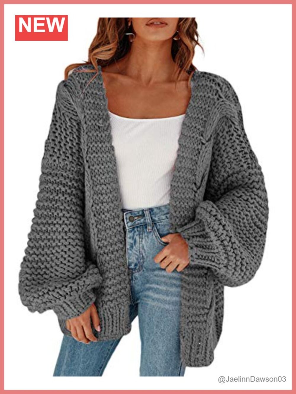 Open Front Chunky Knit Cardigan Loose Lantern Sleeve Oversized Sweater